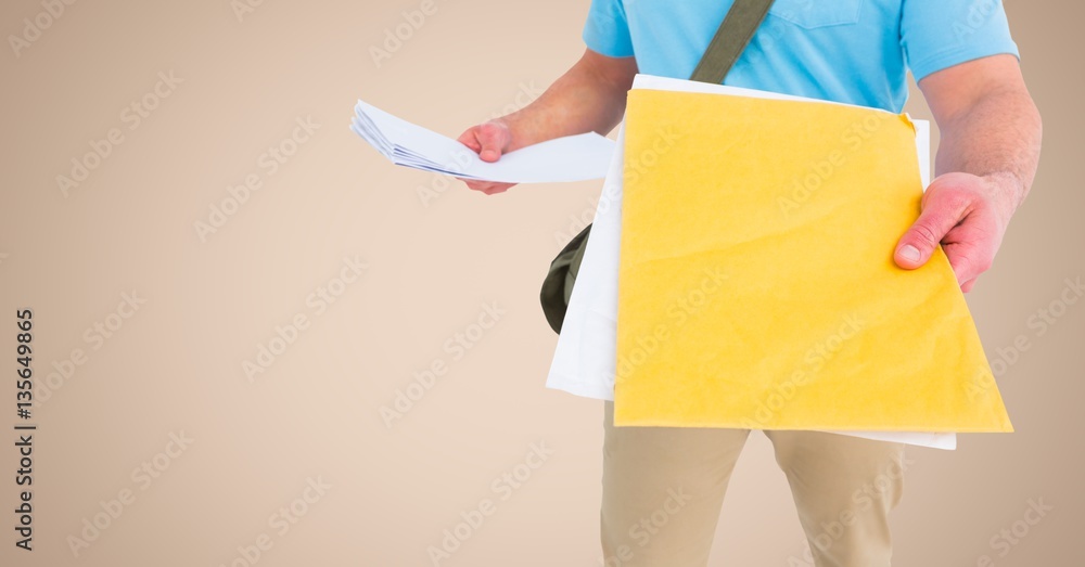 Mid section of delivery man with documents