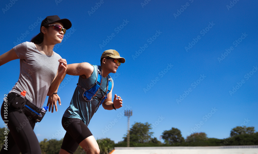 Asian Runner are rehearsing jogging, running on the pitch.