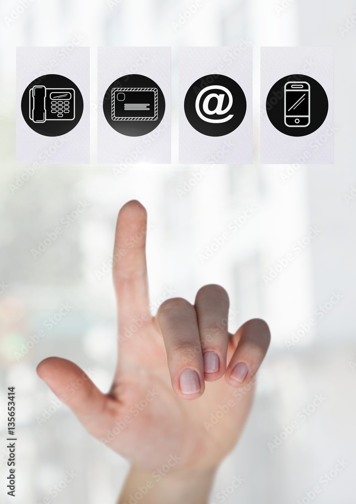 Hand touching digitally generated application icons