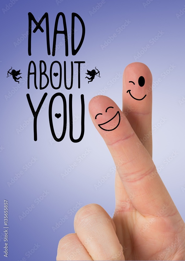 Smiling finger couple with love message