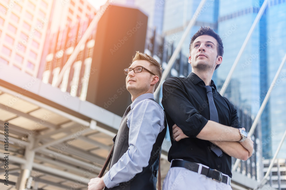 smart handsome business man meeting with his partner outdoor loc