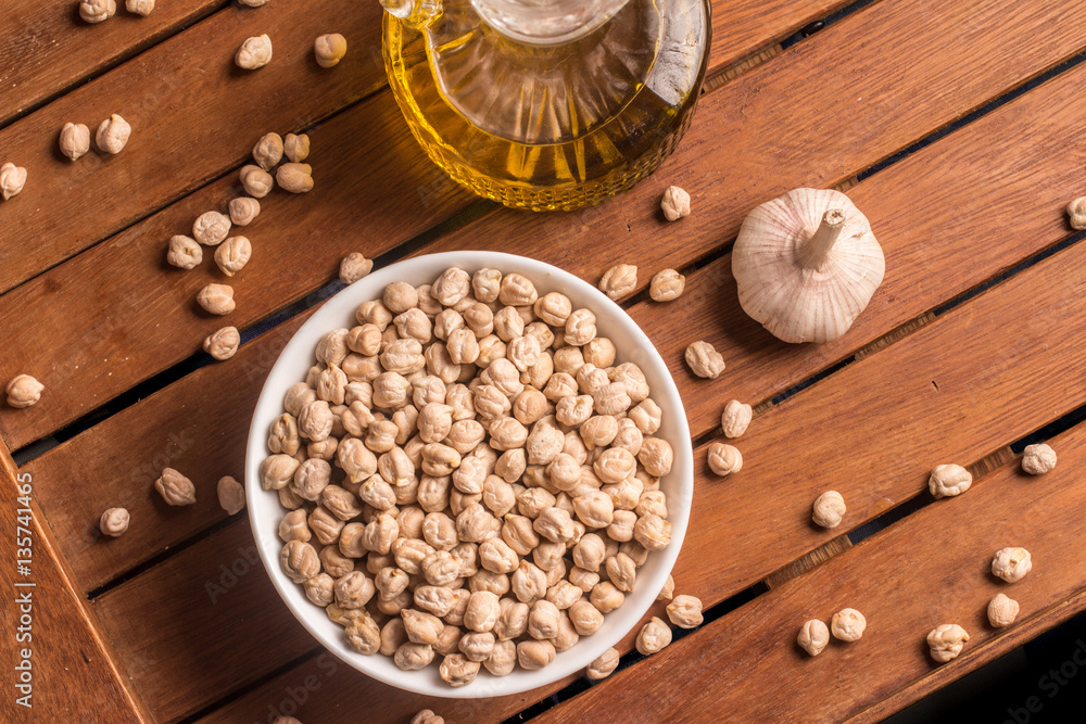 Raw Chickpeas into a bowl