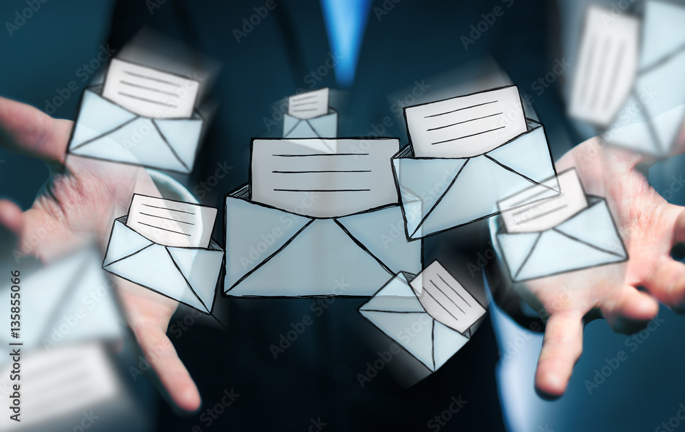 Businessman holding manuscript contact icon in his hand