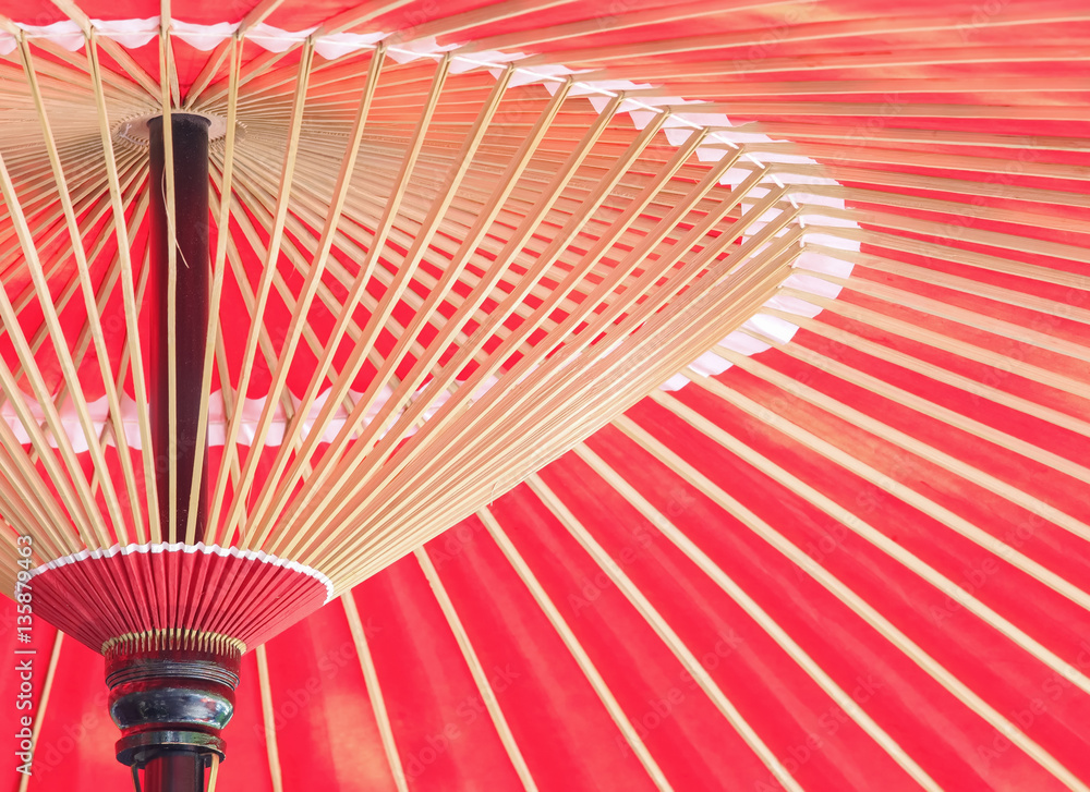 Close - up Asian japanese chinese traditional Oil paper red umbrella.