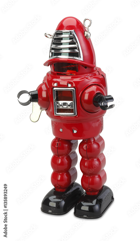 old classic tin robot with clipping path