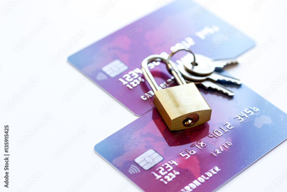 Credit cards with lock close up - online shopping