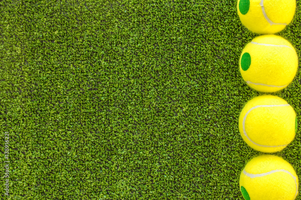 tennis ball on green background top view mock up