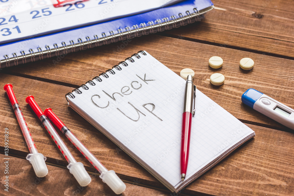 concept time health check up on white background