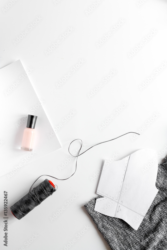 desktop designer clothes with tools top view mock up