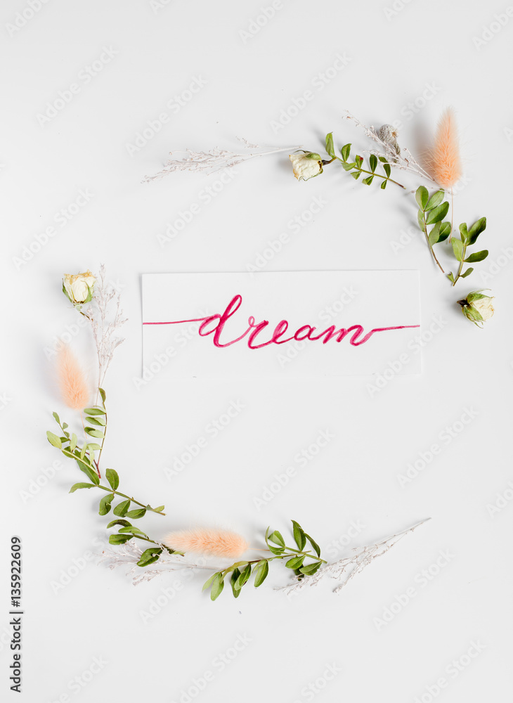 calligraphy floral pattern top view dream