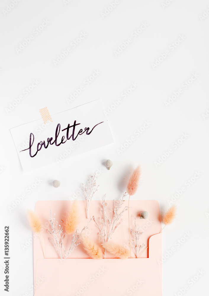 calligraphy floral pattern top view love letter