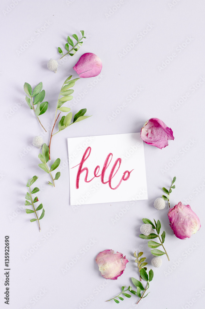 calligraphy floral pattern top view hello