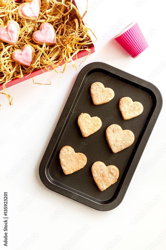 cookies for Valentine Day heartshaped on white background top view