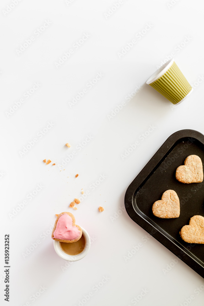 cookies for Valentine Day heartshaped on white background top view