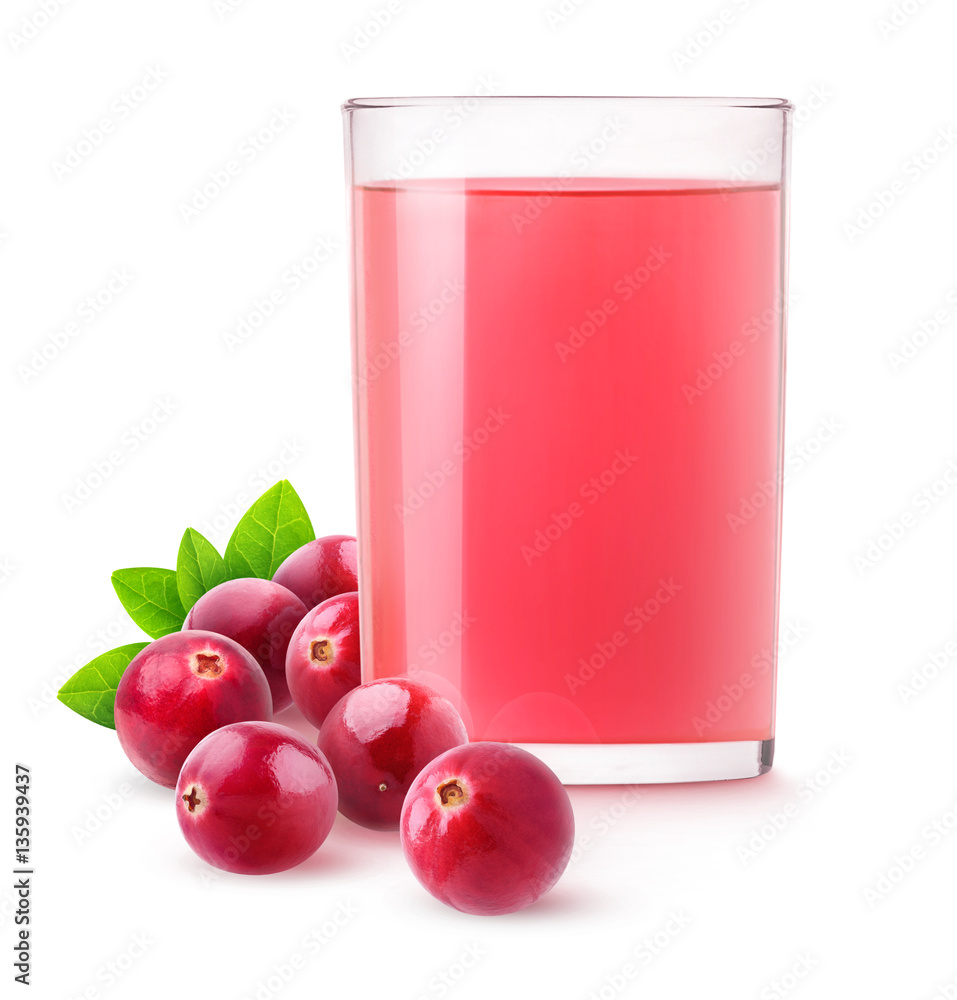 Isolated cranberry juice. Glass of cranberry drink isolated on white background with clipping path