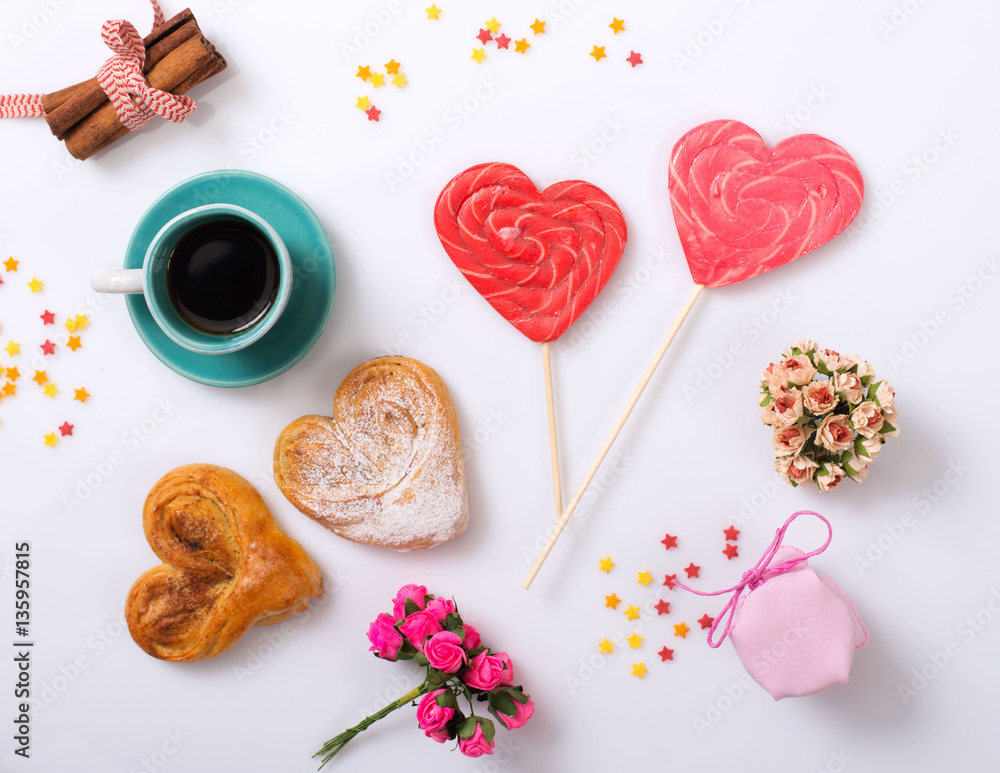 Coffee Party Valentines Day with Buns and Lollipops