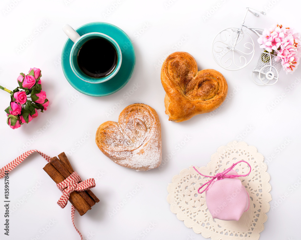 Buns with cinnamon and Tea Party on Valentines Day