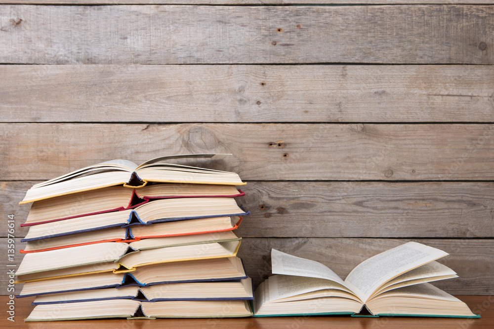 books on the wooden background