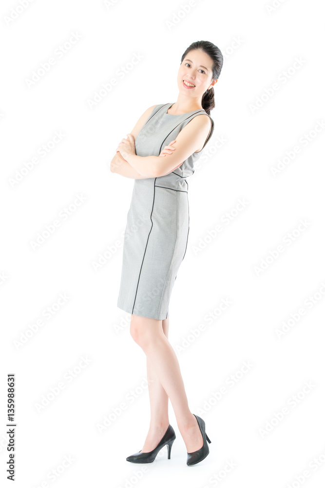 beautiful happy asian business woman cross arm standing