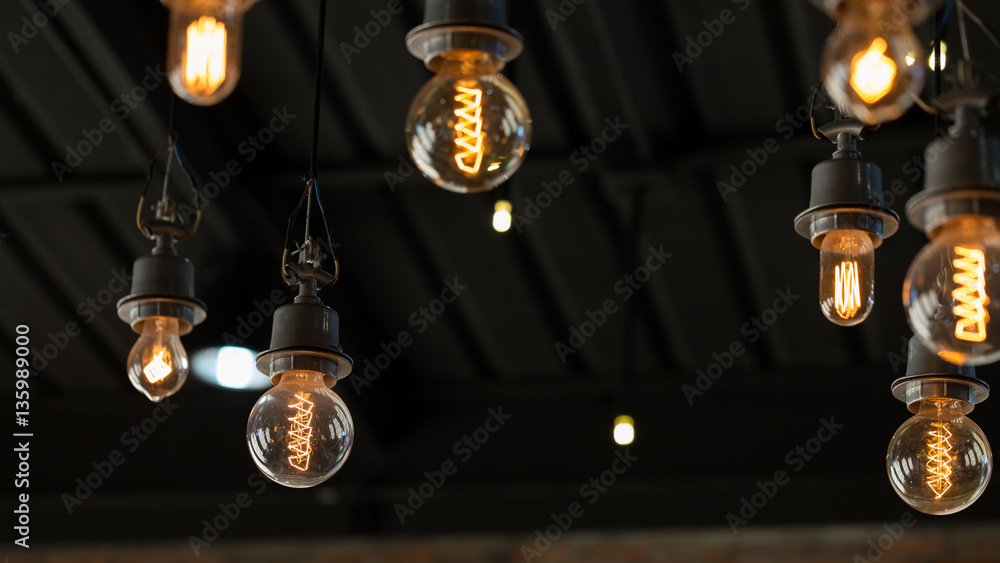 Close up of Illuminated light bulb with copy space.