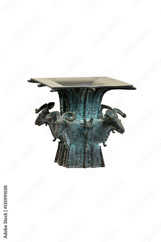 isolated ancient bronze cup on white background