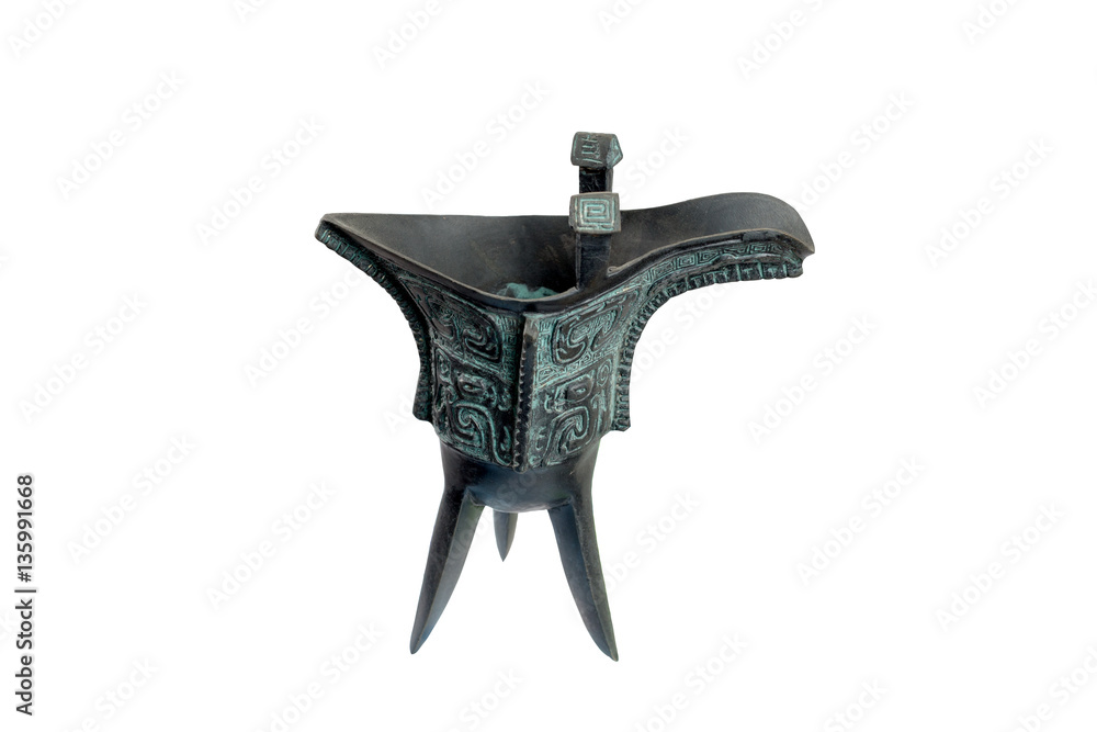 isolated ancient bronze cup on white background