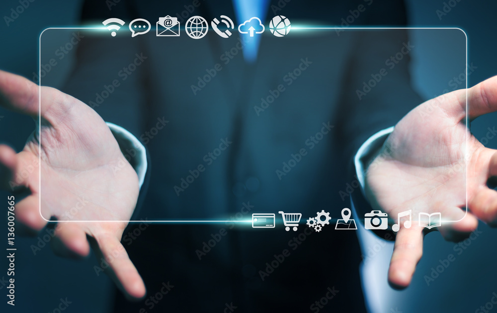 Businessman surfing on internet with digital tactile interface 3