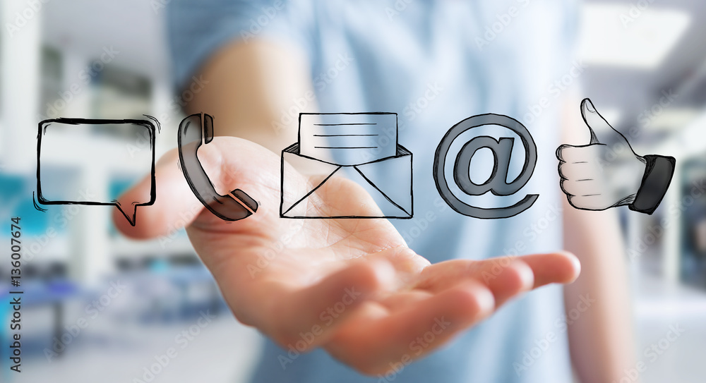 Businessman holding manuscript contact icon in his hand