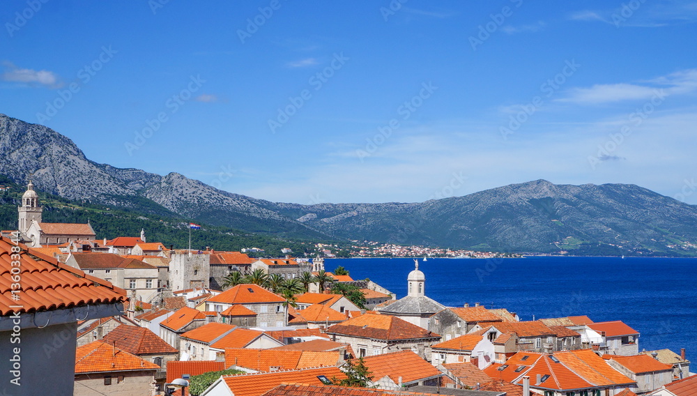 Rooftops of Korcula island in Croatia,summer destination