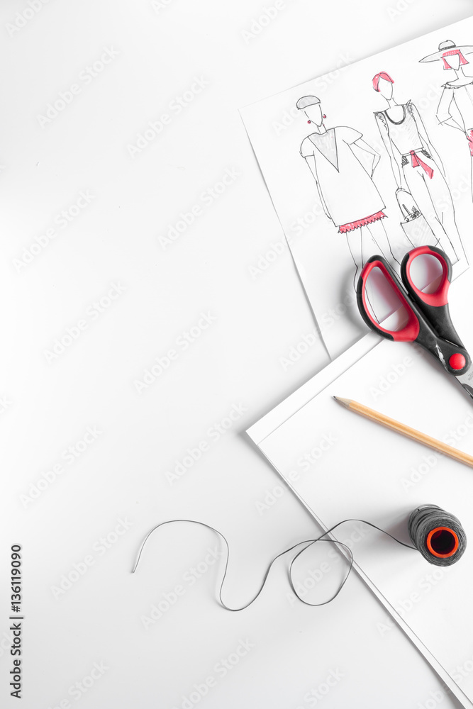 desktop designer clothes with tools top view mock up