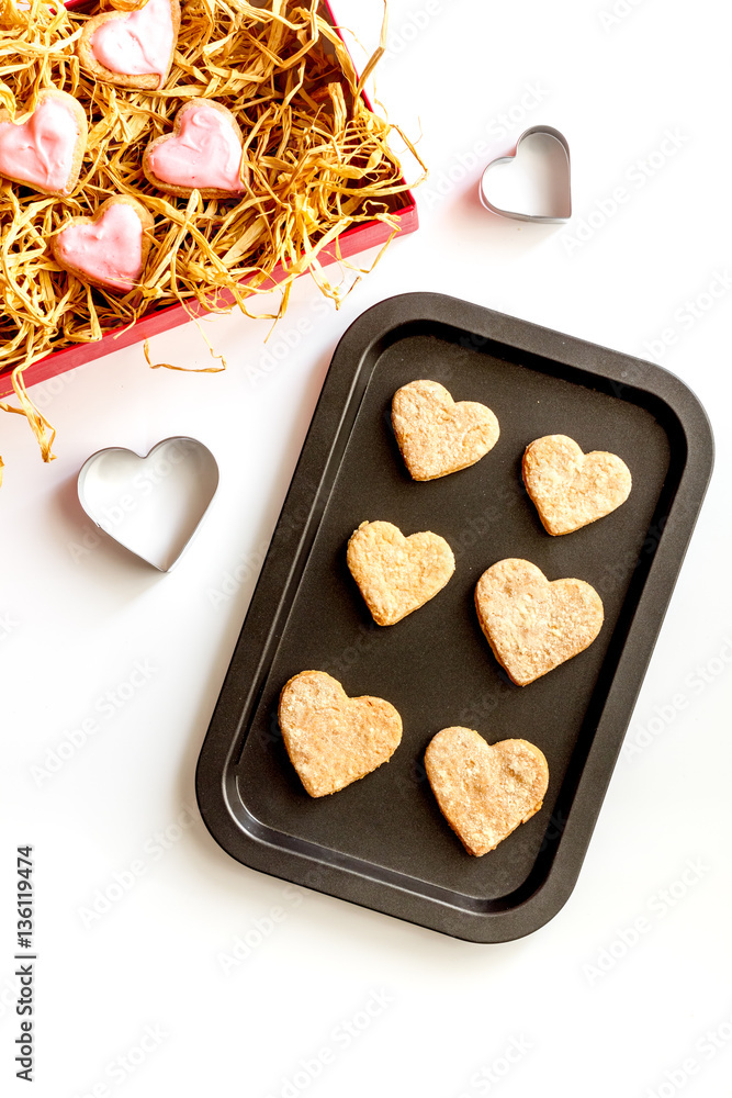 cookies for Valentine Day heartshaped on white background top view