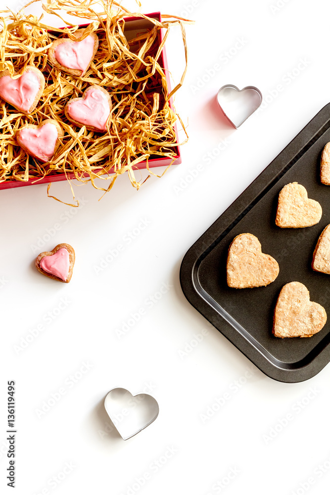 cookies for Valentine Day heartshaped on white background top view