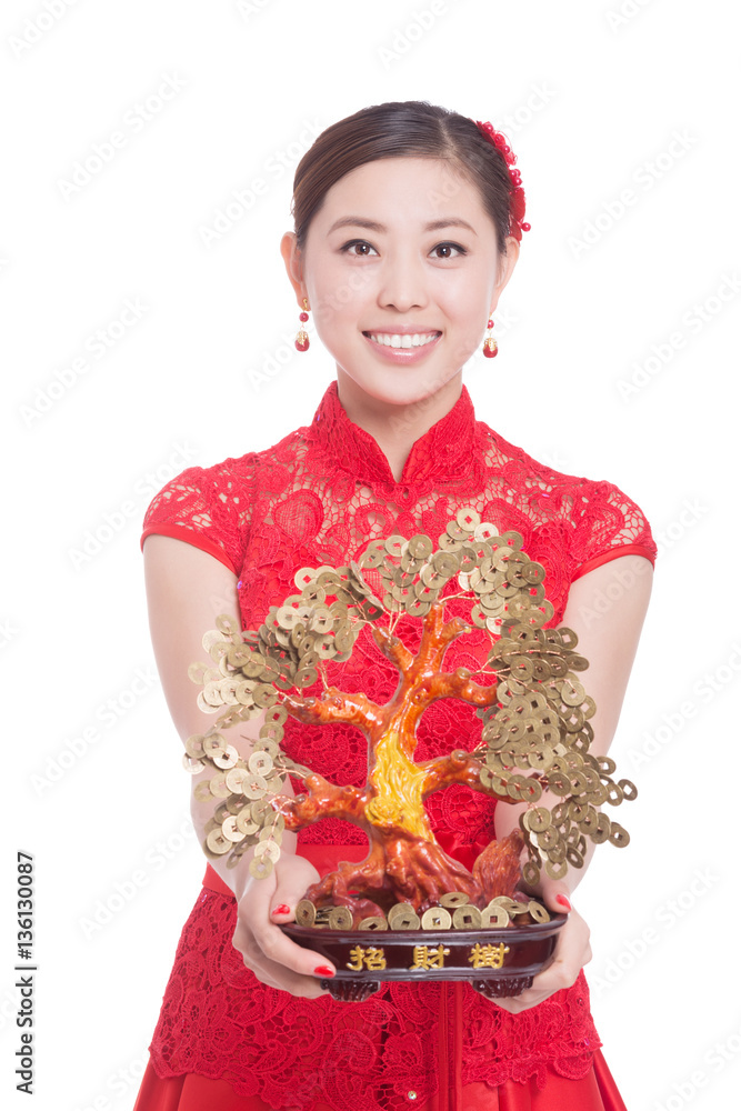 young beautiful asian woman in chinese new year