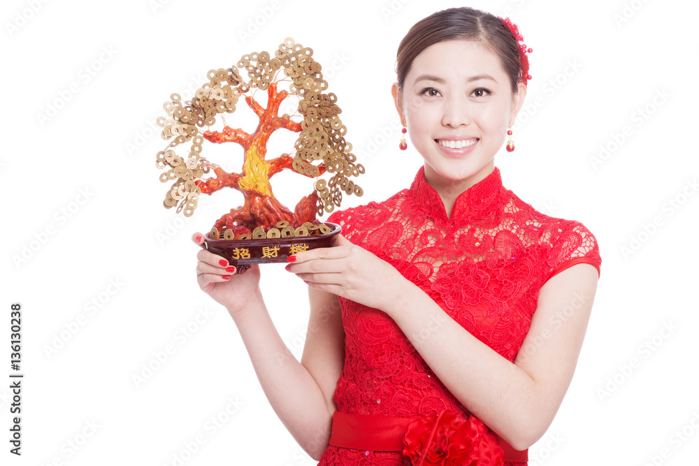 young beautiful asian woman in chinese new year