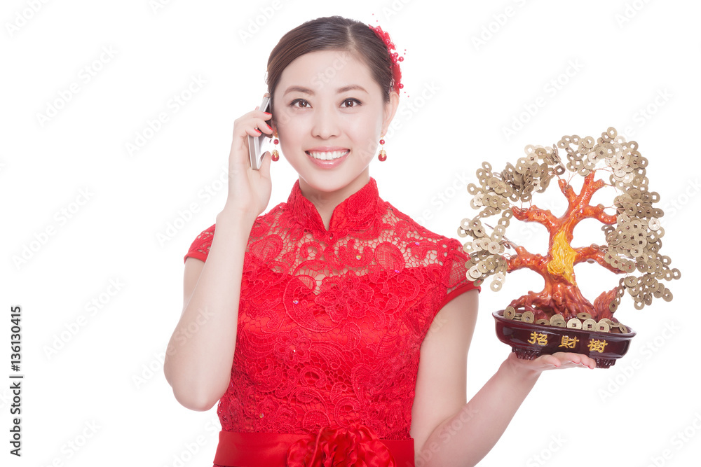 young beautiful asian woman in chinese new year