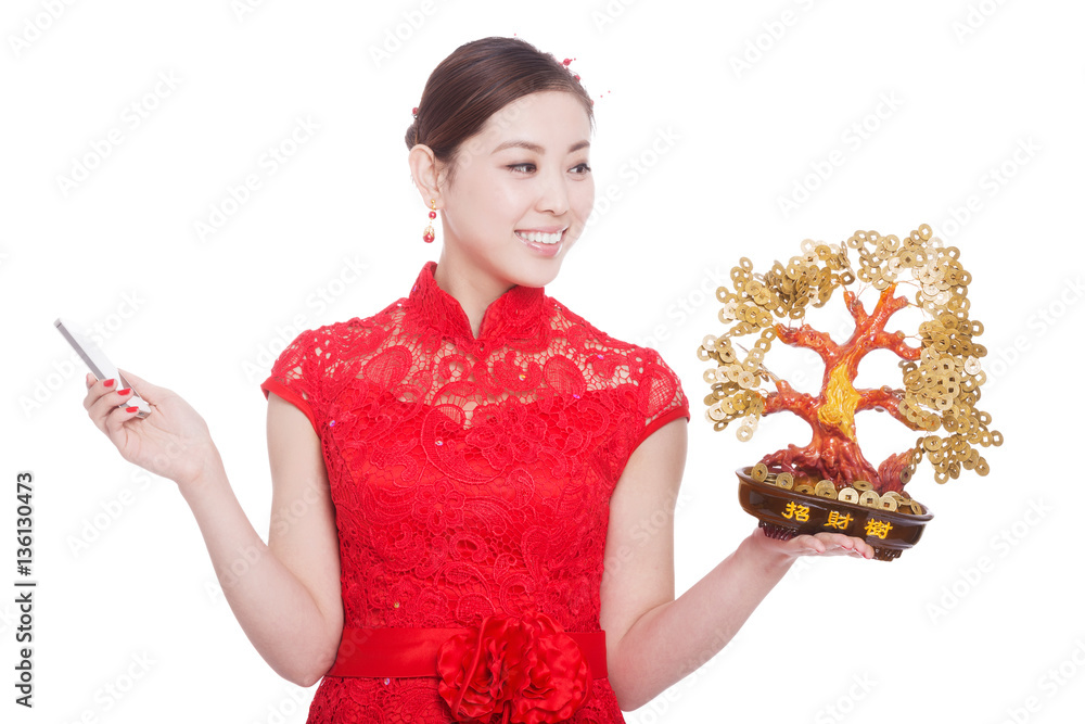 young beautiful asian woman in chinese new year