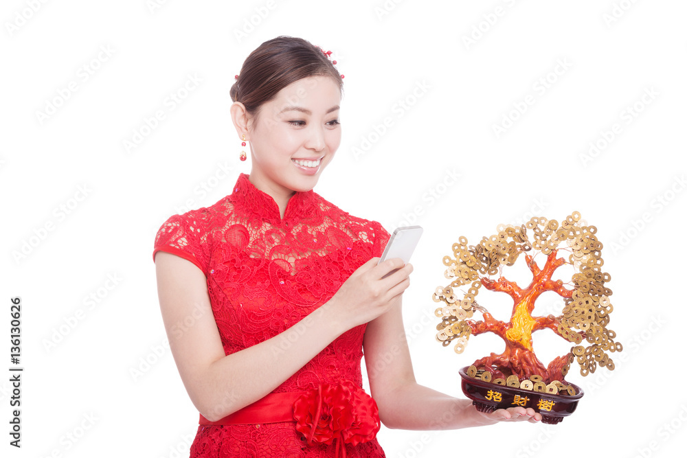 young beautiful asian woman in chinese new year