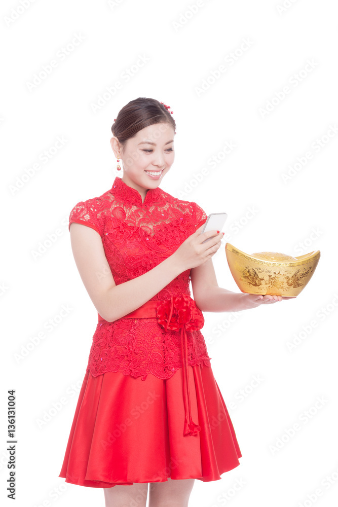 young beautiful asian woman in chinese new year