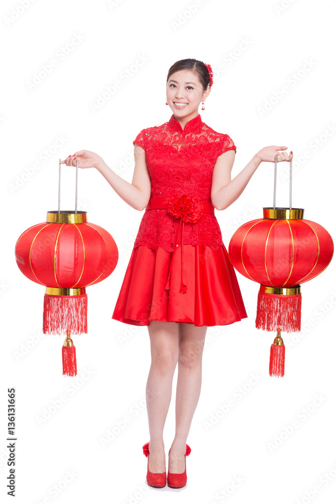 young beautiful asian woman in chinese new year