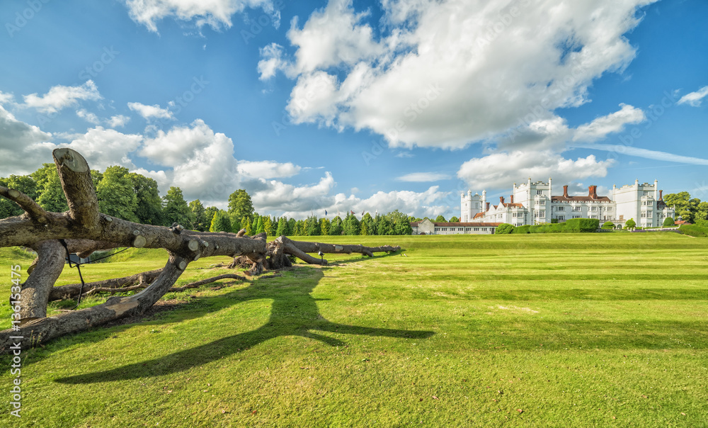 English grass field with small castle in background