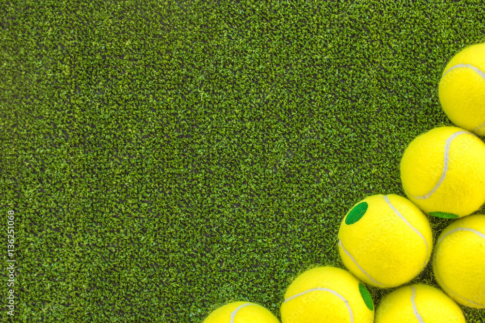 tennis ball on green background top view mock up