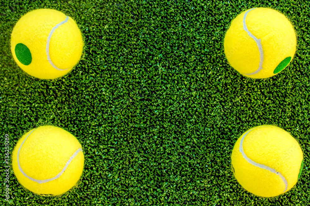 tennis ball on green background top view mock up