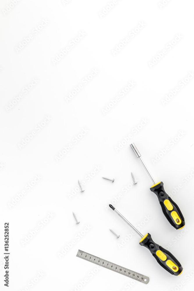 Tools for repairing top view on white background