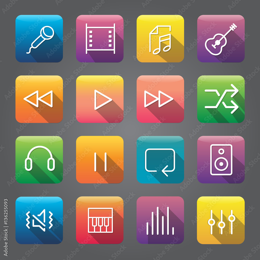 Icon Collection Vector Music Media Concept