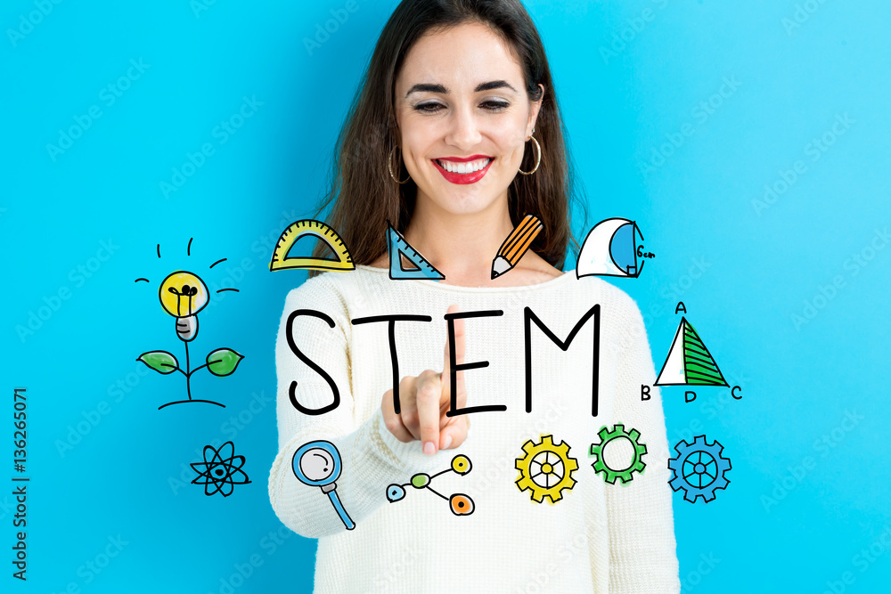 STEM text with young woman