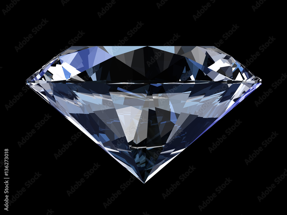 Realistic diamond isolated on black background, 3d illustration.