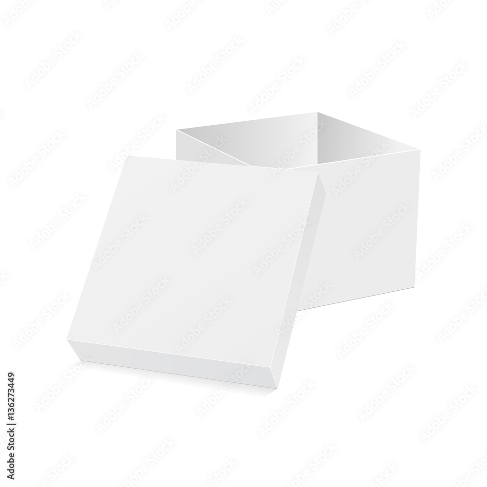 White square box with lid. Box mockup for design or branding. Vector illustration.