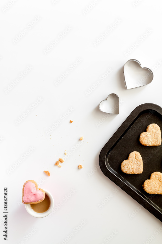 cookies for Valentine Day heartshaped on white background top view