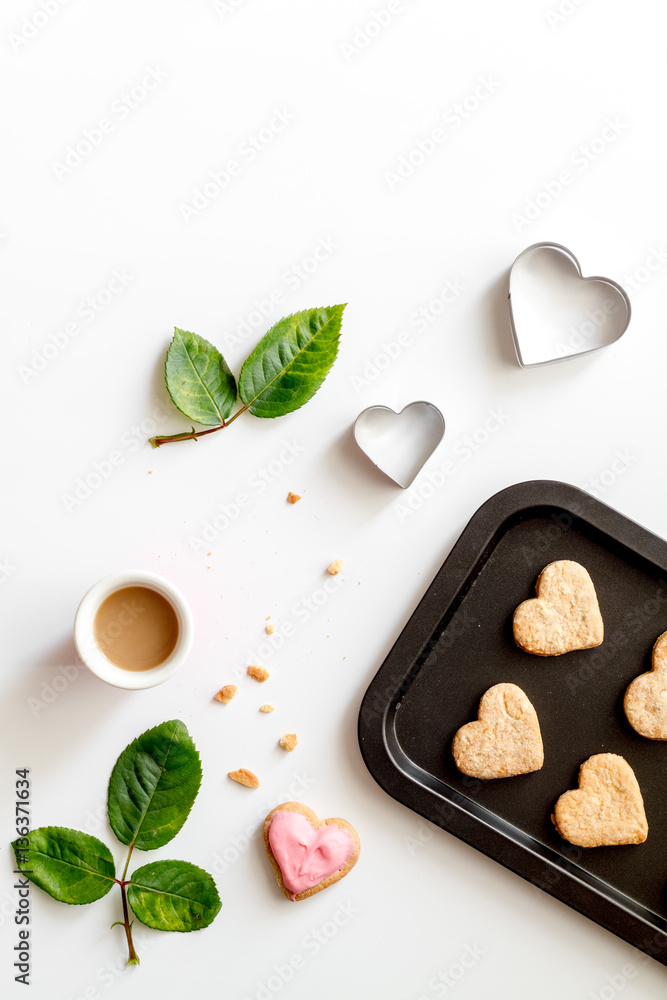 cookies for Valentine Day heartshaped on white background top view