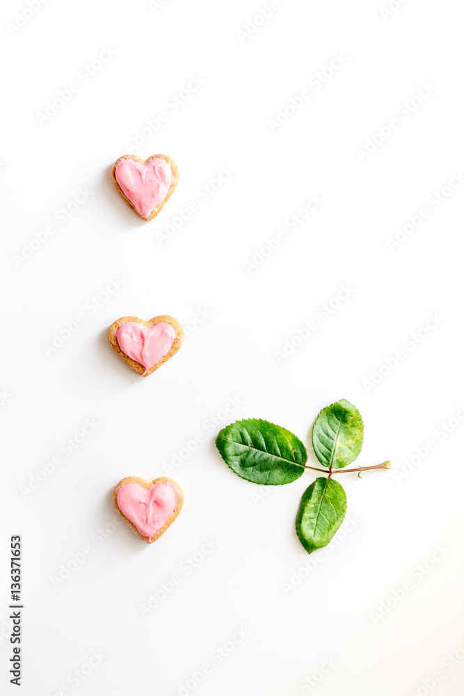 cookies for Valentine Day heartshaped on white background top view